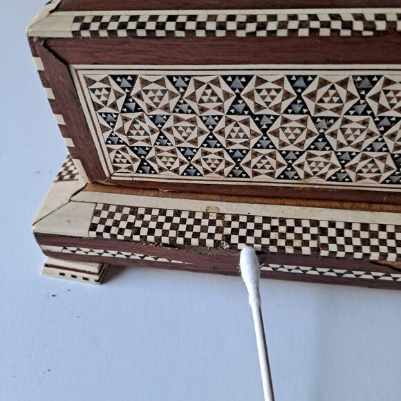 Vintage Egyptian Mother of Pearl Cigarette Case Décor in laid Wooden Musical Box - Picture 12 of 13